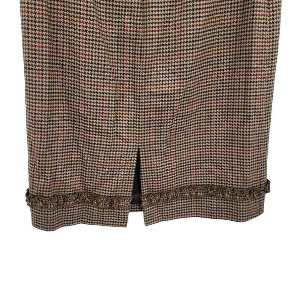 Vintage 80s Casual Corner Skirt Wool Houndstooth Plaid Tea Length Tan 10 Western - Picture 10 of 15
